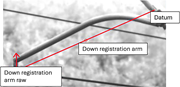 A diagram shows down registration arm with reference datum and measured alignment line.
