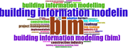 A word cloud highlights B I M and building information modelling, with related terms including construction, project management, implementation, adoption barriers and roadmaps.