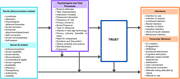 A flowchart traces social disconnection and social A I factors through psychological processes and trust to behavioural outcomes.