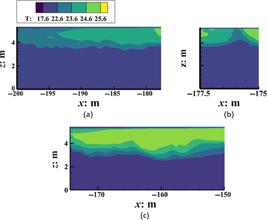 Temperature field in the vicinity of the thermal-smoke front Refer to the image caption for details.
