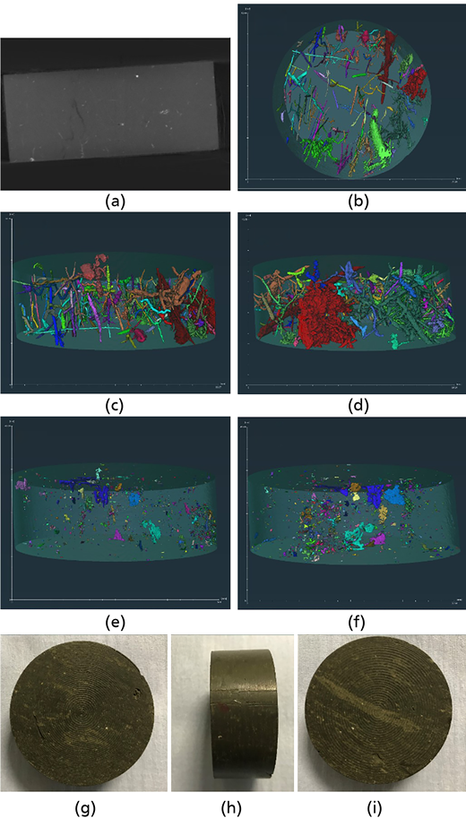 Nine panels show sample imaging, particle distribution visualisations, and cylindrical specimen views.