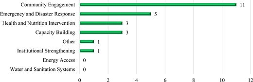 A horizontal bar chart showing intervention categories and their frequencies.