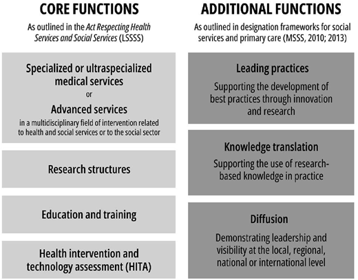 A figure depicts the types of functions that guide designation allotment in universities in Quebec.