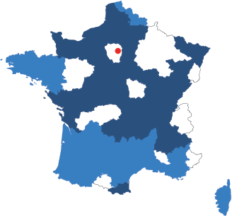 A map of France showing its regions near the center.