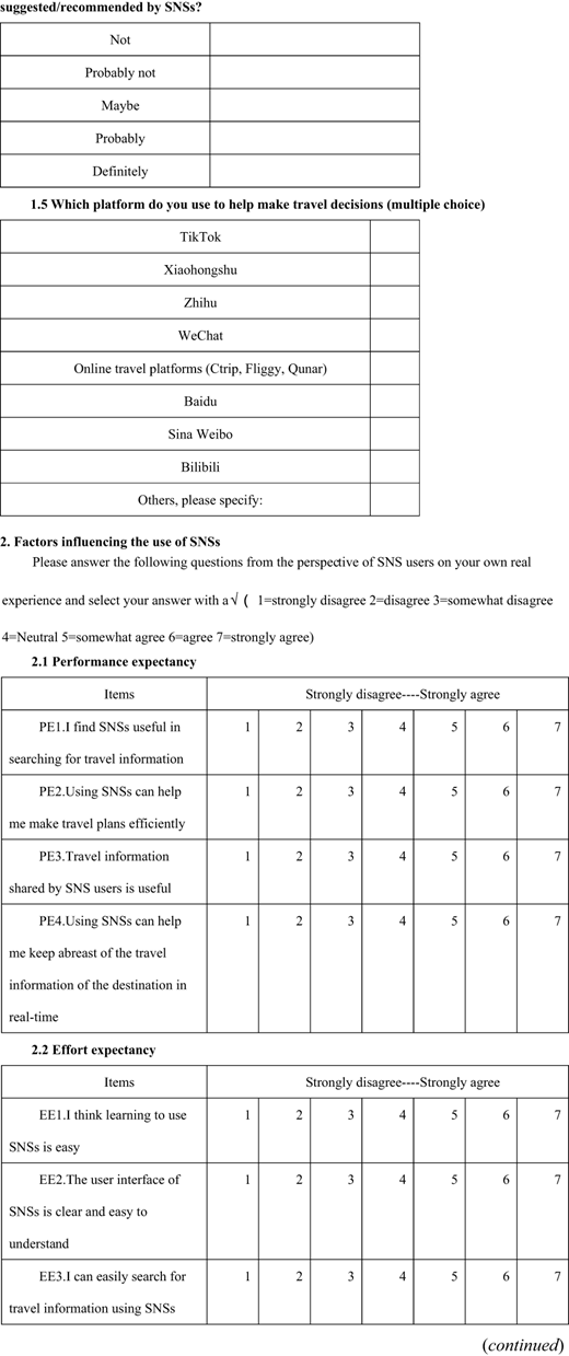 Continuation of the tourism survey collecting information on travel decisions and factors influencing the use of social networking sites.