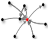 A network diagram with a central red node connected to multiple black nodes.