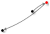 A curved line with three dots of different colors.