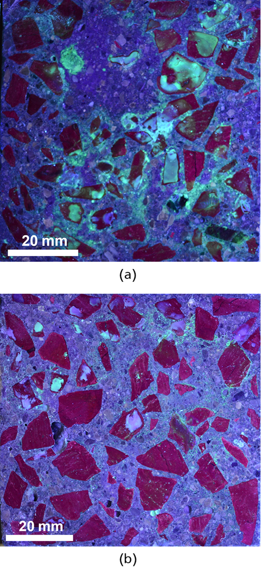 Two microscopic images showing a variety of mineral fragments, with inclusions and distinct shapes, both having a scale of twenty millimetres.