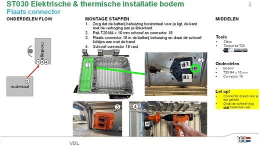 A diagram illustrating the steps to install a connector in a battery housing.