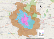 Map of Jaipur showing Core, Middle, and Outer zones with labelled regions, roads, and a north direction indicator.
