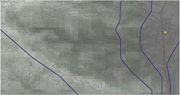 A Map of the Scappoose area showing a marked site, drainage networks, prominent linear boundaries and several smaller point locations.