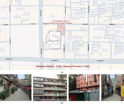 Two panels show a study area map and street views of the residential area near Xian number 4 Hospital.