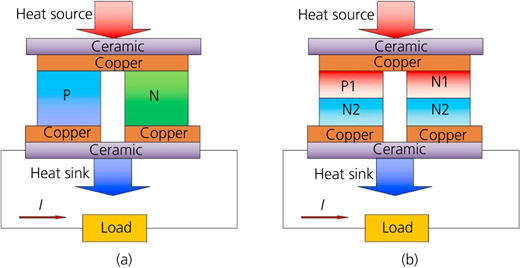 Geometric models of (a) ordinary and (b) segmented TE elements; adapted from Shu et al.93 Refer to the image caption for details.
