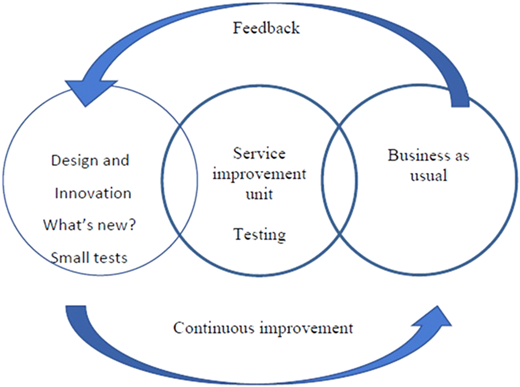 A figure shows three overlapping circles linked by feedback and continuous improvement loops.