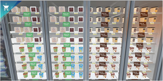 A refrigerated display case with various yogurt options.