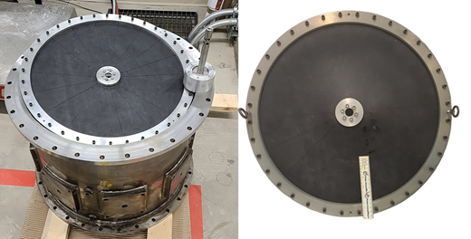 Two panels show a circular membrane fitted across the chamber opening, with radial divisions extending from a central fitting to the fastened rim.