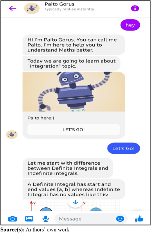 A chat interface introducing a character named Paito Gorus to teach about integration in mathematics.
