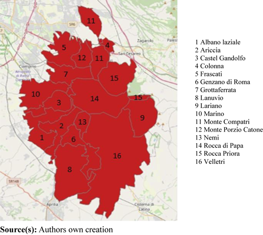The Castelli Romani destination and its municipalities Refer to the image caption for details.