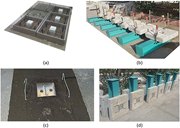 Four views document preparation and assembly stages of reinforced concrete specimens with embedded steel sections and bolted connections.