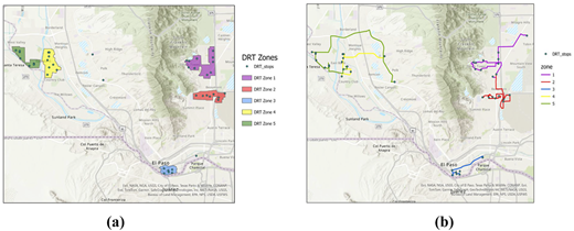 A map showing proposed DRT zones and routes in El Paso.