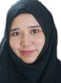 A head shot of a female wearing a dark headscarf, her face slightly tilted and looking forward with a gentle smile.