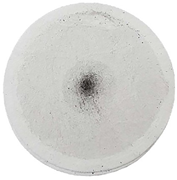 A circular filter sample showing concentrated particle deposit at the center and lighter distribution toward the edges.