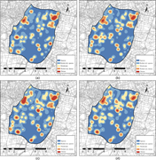 Four heat maps show charging demand density across the study area.