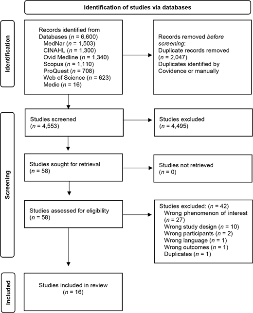 A flowchart shows study identification, screening, eligibility assessment, and inclusion with record counts.