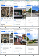 An example of incomplete registered information is libraries in the world. (a) No website, contact number, and opening hours, (b) No website, (c) No website, (d) No website, (e) No contact number and website, (f) No opening hours