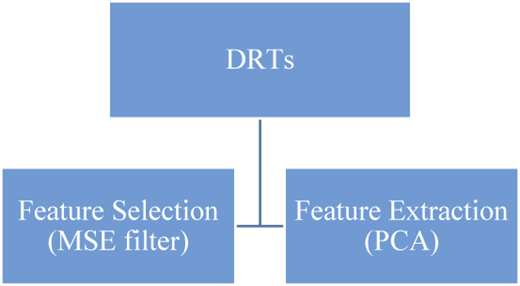 A flowchart displays the classification of “D R T s” into feature selection and extraction methods.
