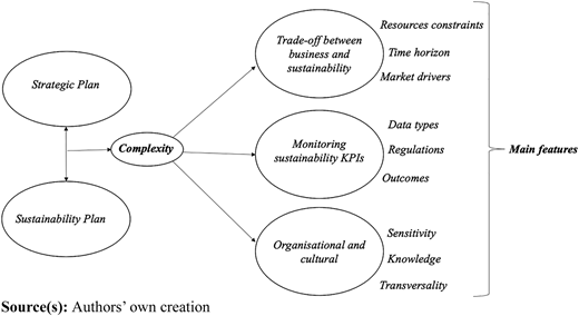 A diagram illustrating complexity elements in strategic and sustainability planning.