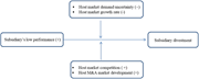 A flowchart illustrating the factors leading to subsidiary divestment.