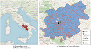 A map of the province of Benevento in Italy, highlighting six municipal administrations.