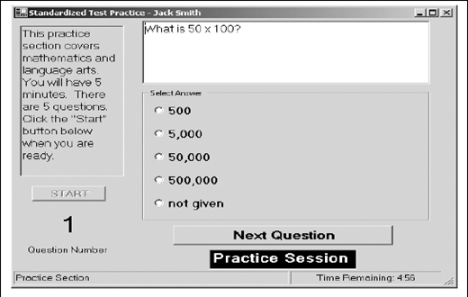 A computer interface showing a practice mathematics question for a standardized test.