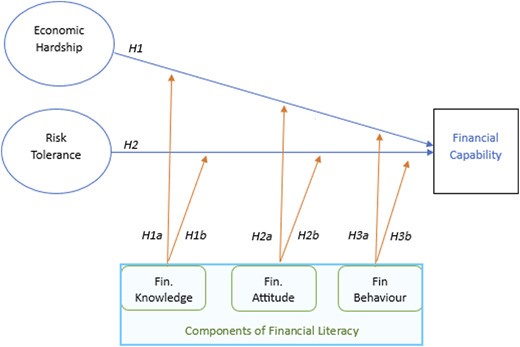 A flowchart shows the relationships between economic hardship, risk tolerance, and financial capability.