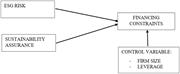 A conceptual framework diagram illustrating the relationship between ESG risk, sustainability assurance, and financing constraints.