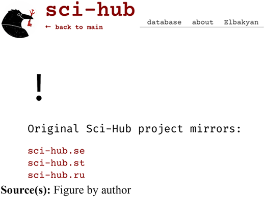 A webpage header with a logo, navigation links, a large exclamation mark, and a list of mirror site links below.