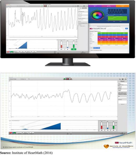 EmWave Pro Plus Computer Hardware and HRV Monitor Reading Refer to the image caption for details.