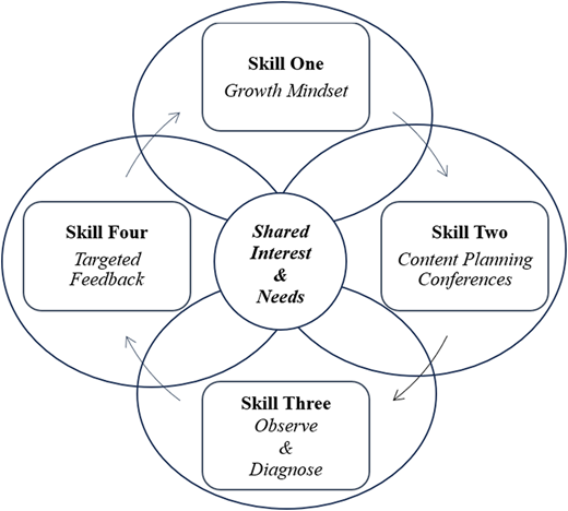 A Venn diagram showing four core skills of clinical education training sessions.