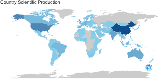 A world map showing country-wise scientific production.