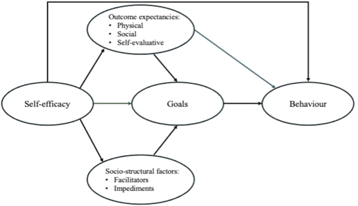 A diagram illustrating the model of social cognitive theory by Bandura.