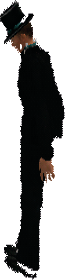 Silhouette of a person in a black outfit and hat leaning forward at an extreme angle, balancing on the toes of one foot in a stylized pose.