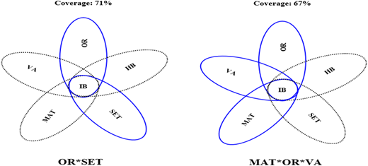 Two Venn diagrams showing configurational pathways leading to impulse buying.
