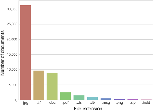 Full distribution of the file extension for the dataOAEN collection Refer to the image caption for details.
