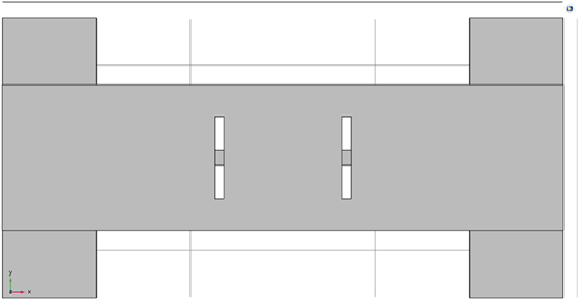 A gray sensor with two central slots and white inserts, shown from above.