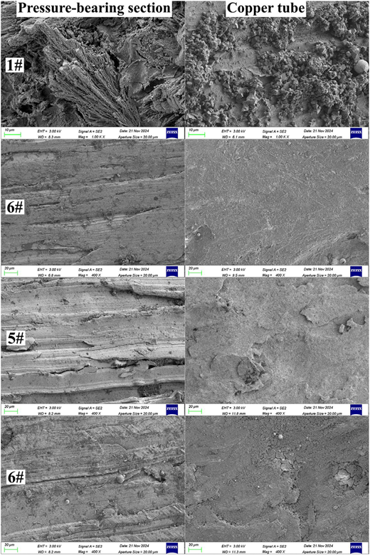 Electron microscopy images of compressed section and copper tube.