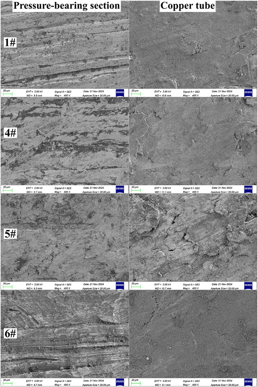 Electron microscopy images of compressed section and copper tube.