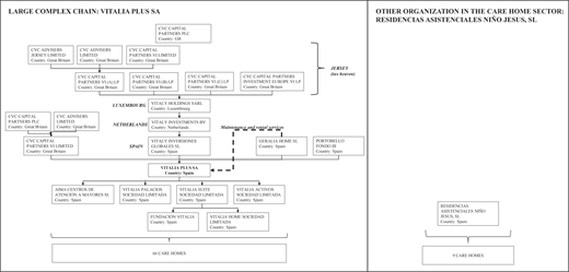 A diagram of ownership structures in the care home sector.