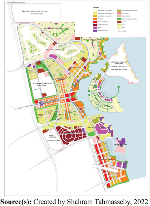 A map of Sharjah Sustainable City showing various districts and land use designations.