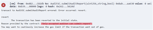 An only accepted auditor can submit a report error message from a smart contract transaction.